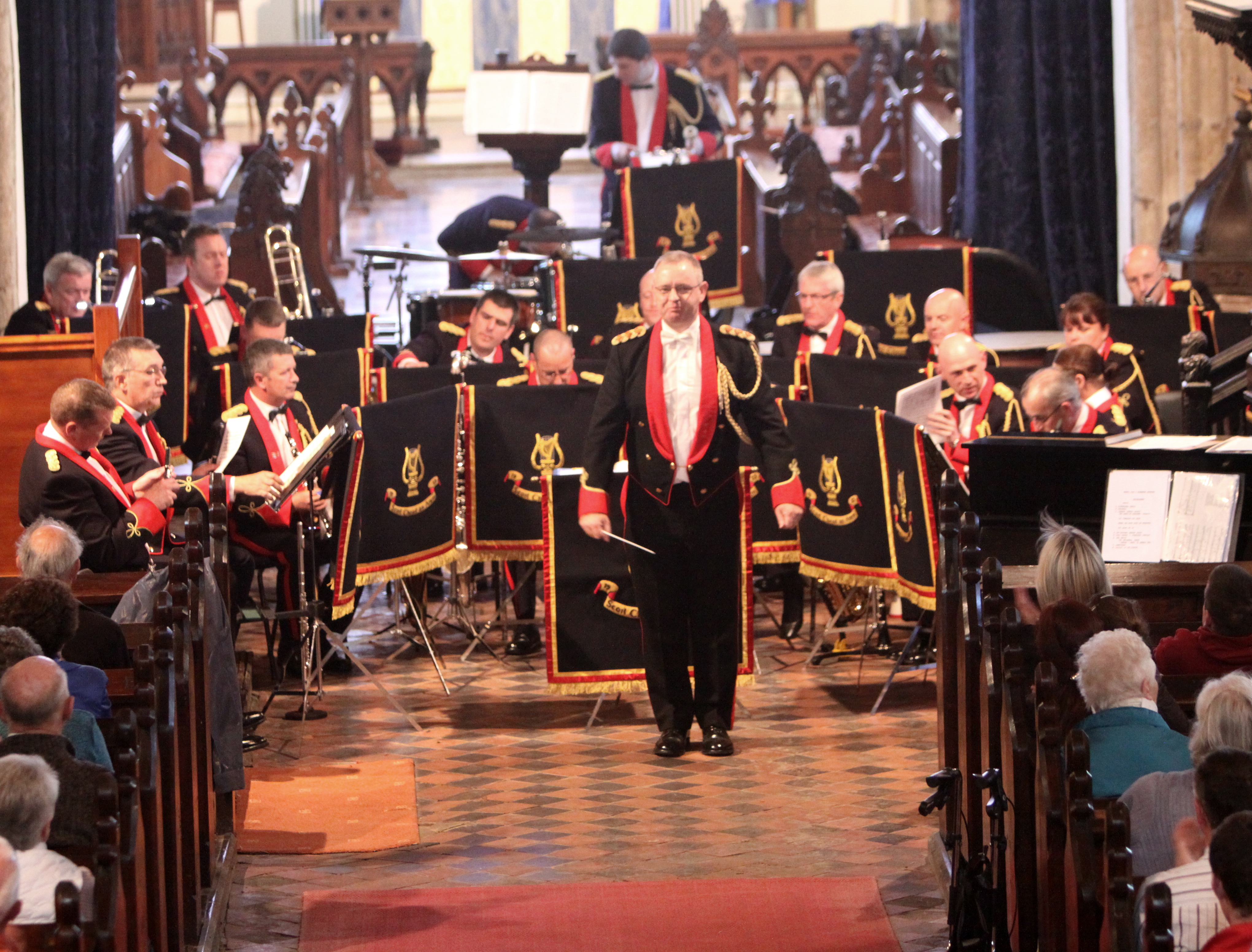 A band performing in a church.